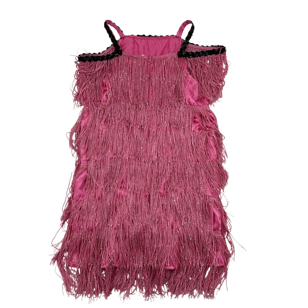 Wishcraft Pink Sequin Child Sz 8 Fringe Cold Shoulder Dress Swifty Barbie Core